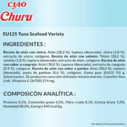 Churu Snack Líquido Variedades de Atún con Marisco para gatos