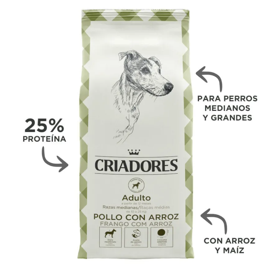 Criadores Adulto Pollo y Arroz pienso para perros de raza mediana