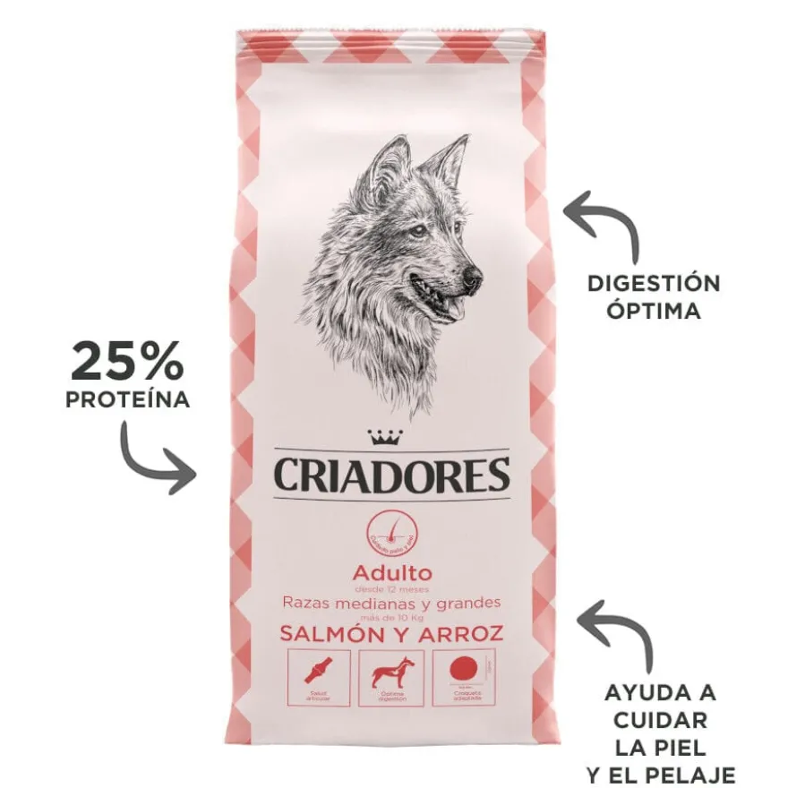 Criadores Adulto Salmón y Arroz pienso para perros de razas medianas y grandes