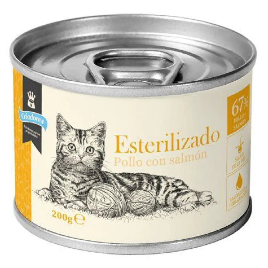 Criadores Esterilizado Paté Pollo y Salmón lata para gatos