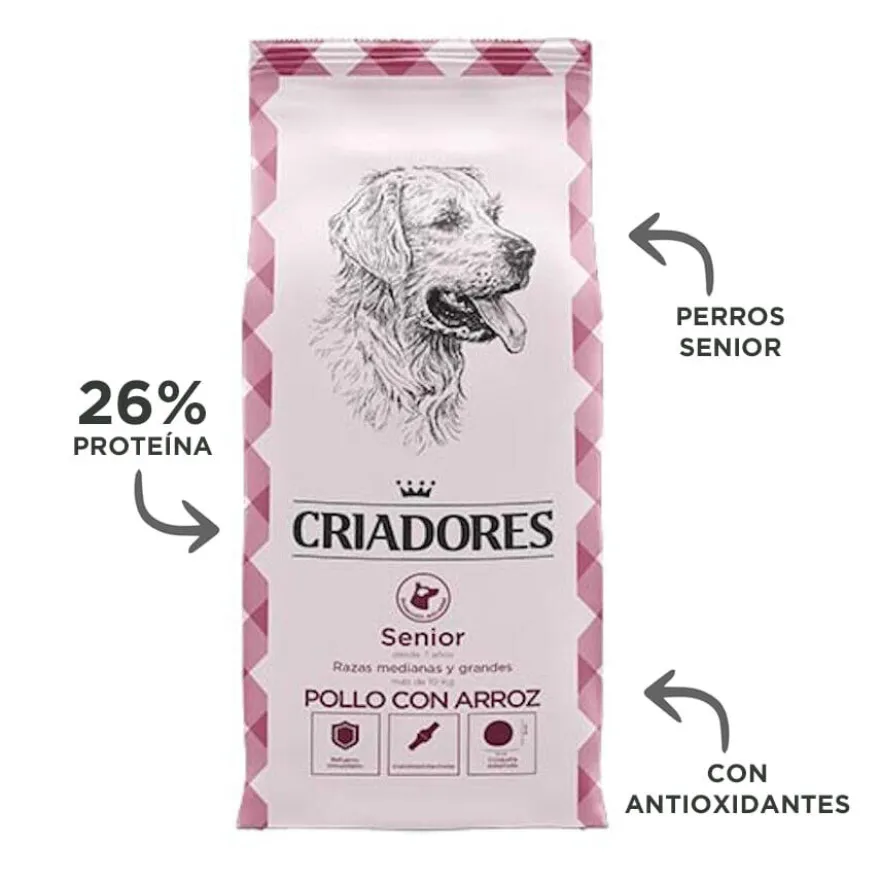 Criadores Senior Pollo y Arroz pienso para perros de razas medianas y grandes