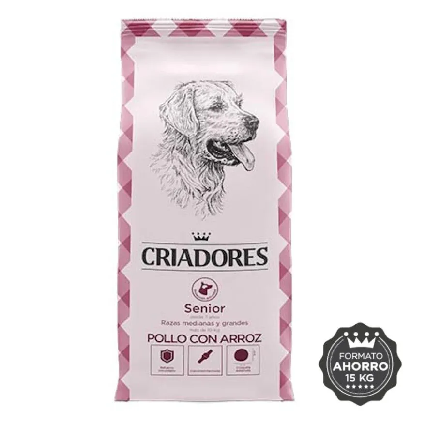 Criadores Senior Pollo y Arroz pienso para perros de razas medianas y grandes