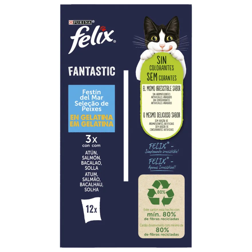 Felix Fantastic Festín del Mar sobres en gelatina para gatos
