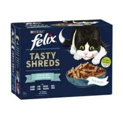 Felix Tasty Shreds Festín del Mar Filetes en Salsa sobre para gatos