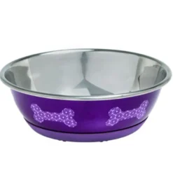 Flamingo Comedero Morado con huesos para mascotas