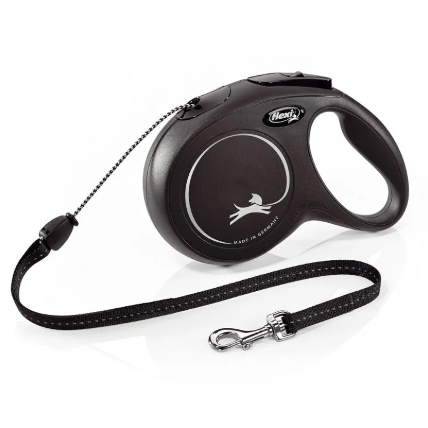 Flexi New Classic Correa de Cordón Extensible Negra para perros
