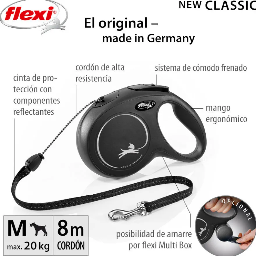 Flexi New Classic Correa de Cordón Extensible Negra para perros