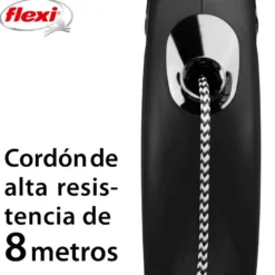 Flexi New Classic Correa de Cordón Extensible Negra para perros