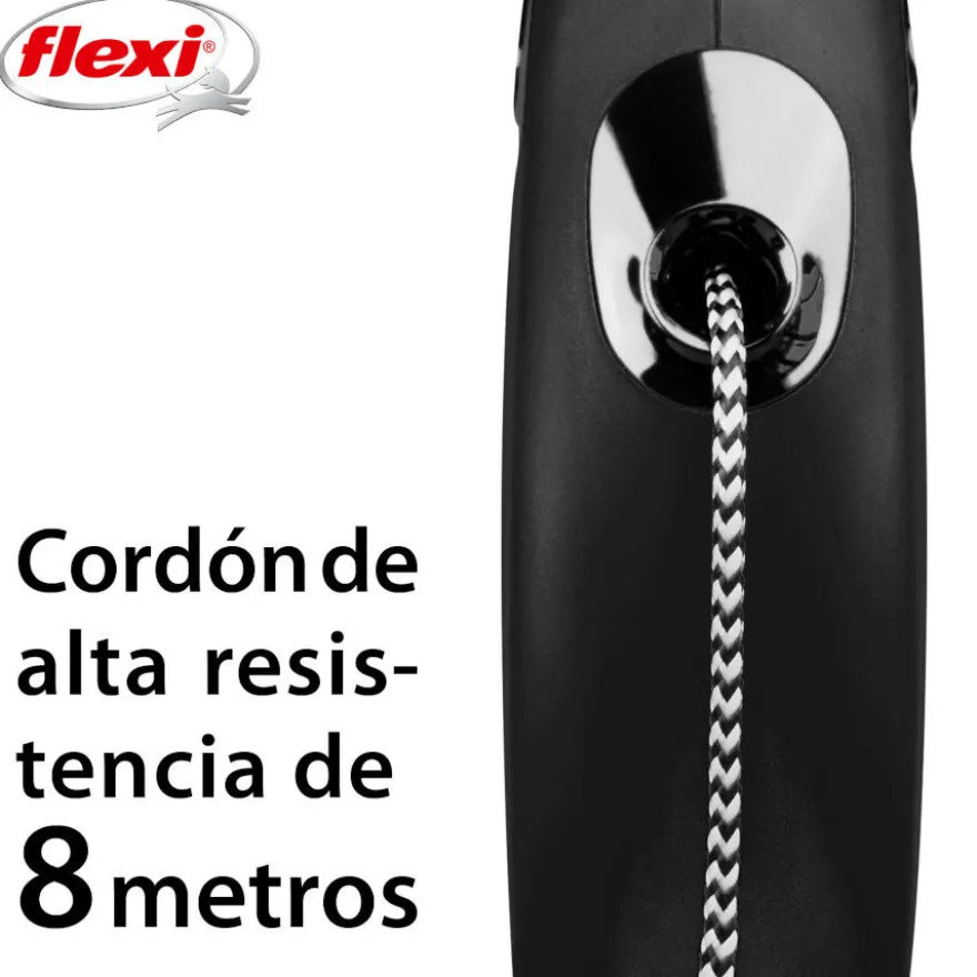 Flexi New Classic Correa de Cordón Extensible Negra para perros