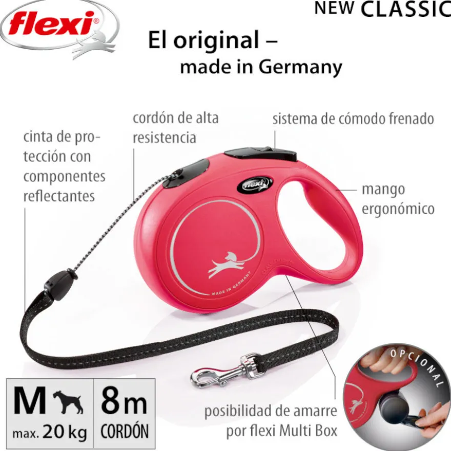 Flexi New Classic Correa de Cordón Extensible Roja para perros