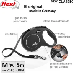 Flexi New Classic Correa Extensible Negra para perros