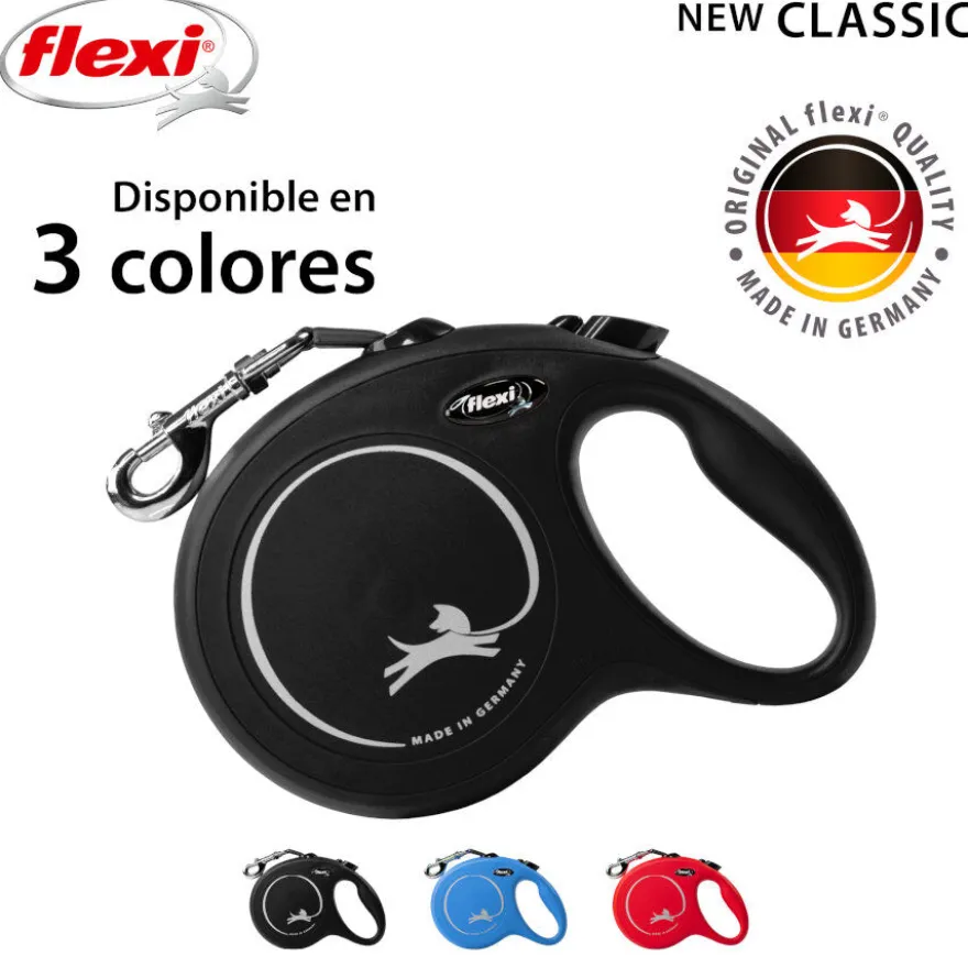 Flexi New Classic Correa Extensible Negra para perros