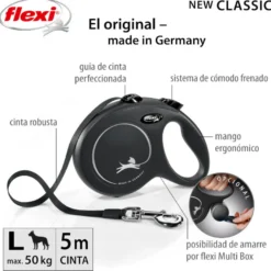 Flexi New Classic Correa Extensible Negra para perros