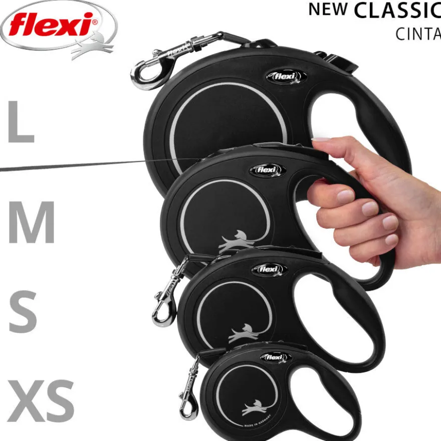 Flexi New Classic Correa Extensible Negra para perros