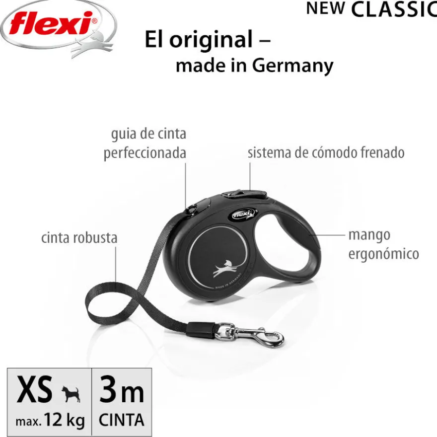 Flexi New Classic Correa Extensible Negra para perros