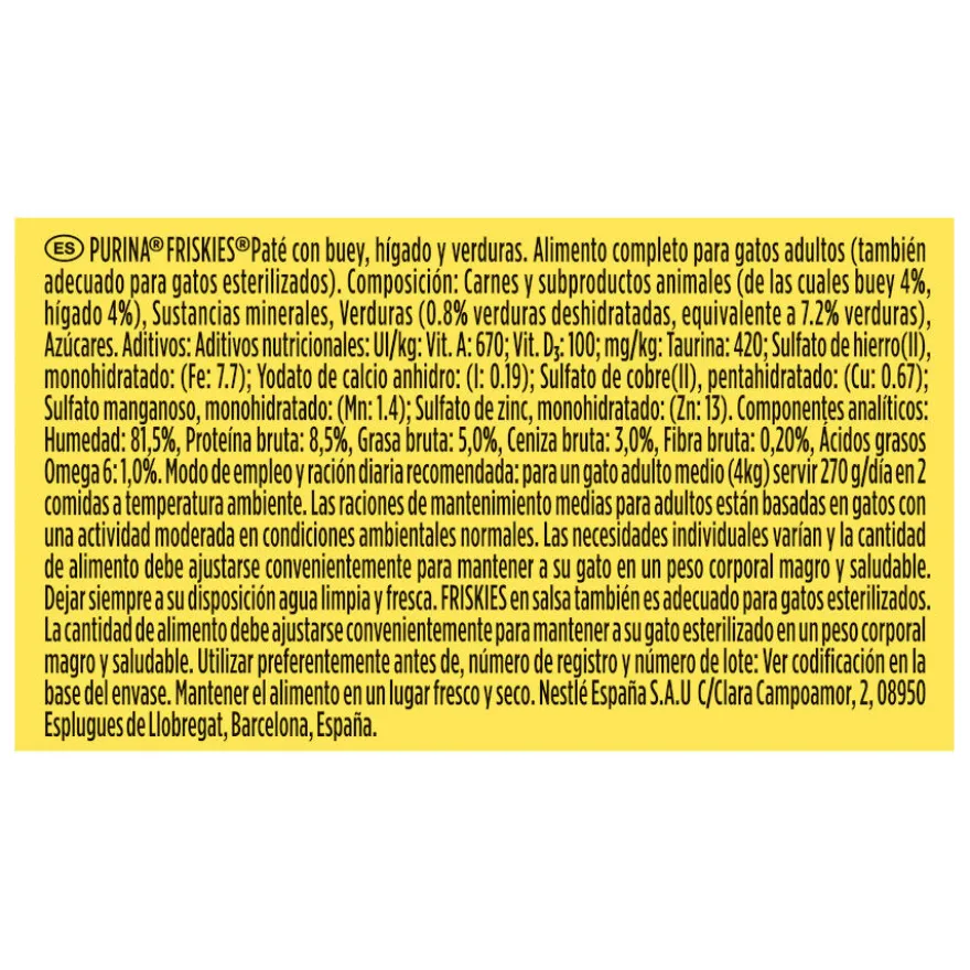 Friskies Adult Buey e hígado en Paté lata para gatos