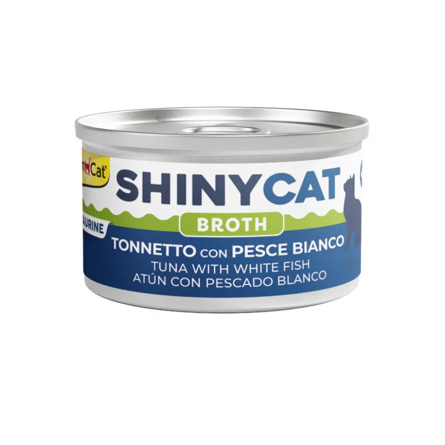 GimCat Shiny Cat Atún y Pescado blanco en caldo lata para gatos