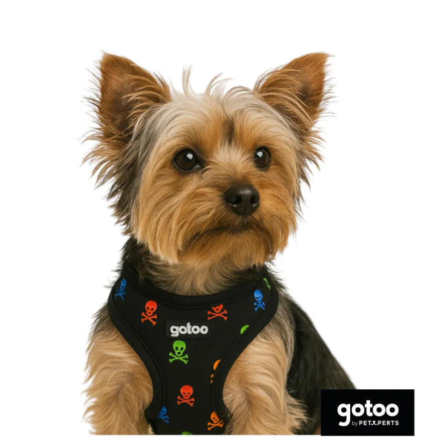 Gotoo Arnés ajustable estampado calavera negro para perros
