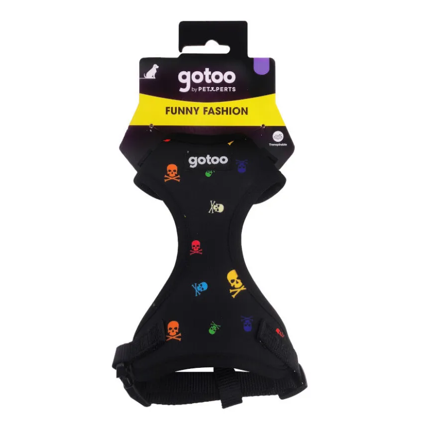Gotoo Arnés ajustable estampado calavera negro para perros