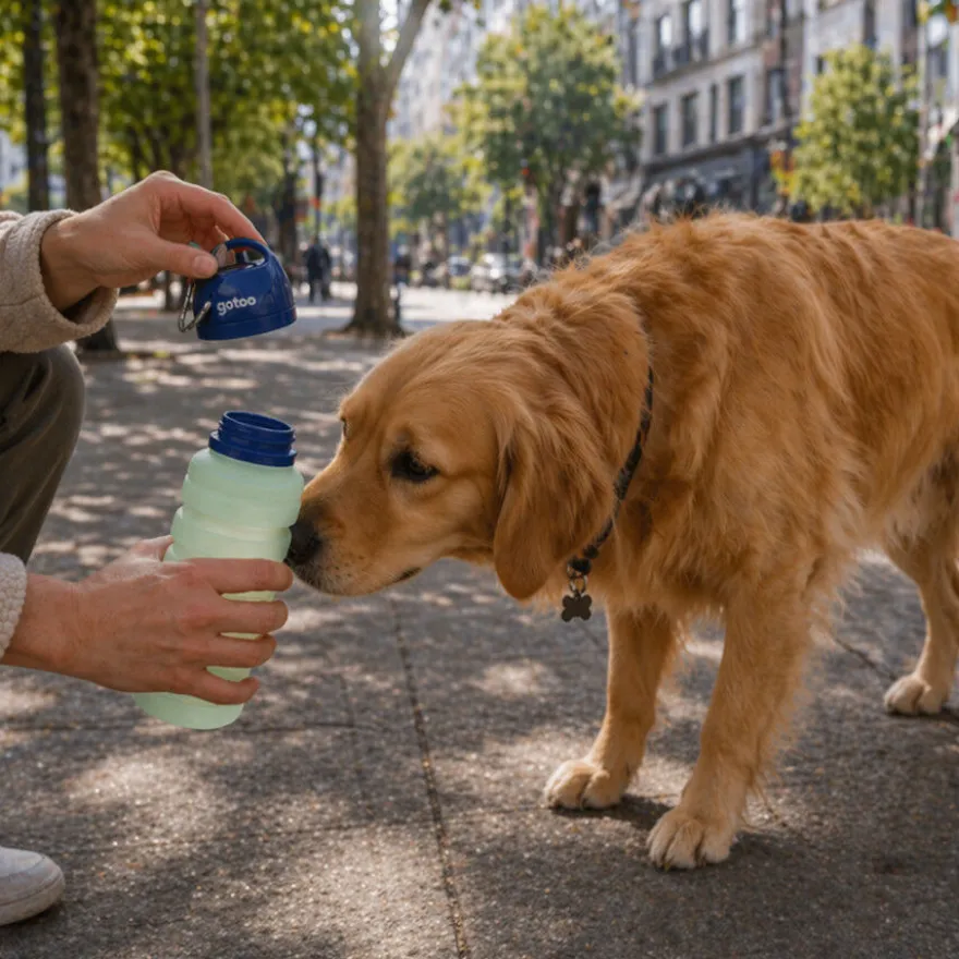 Gotoo Botella Bebedero Portátil de Silicona Azul y Verde para perros y gatos