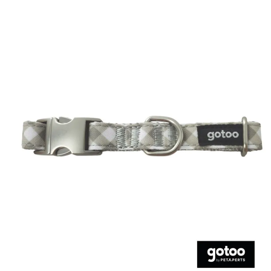 Gotoo Collar estampado cuadro vichy gris para perros
