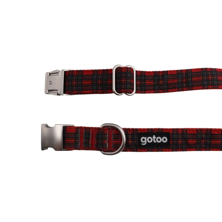 Gotoo Collar estampado tartán rojo para perros