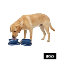 Gotoo Comedero Portátil Doble de Silicona Azul para perros
