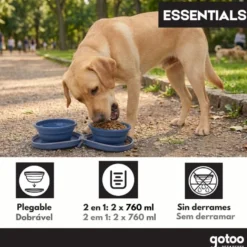 Gotoo Comedero Portátil Doble de Silicona Azul para perros