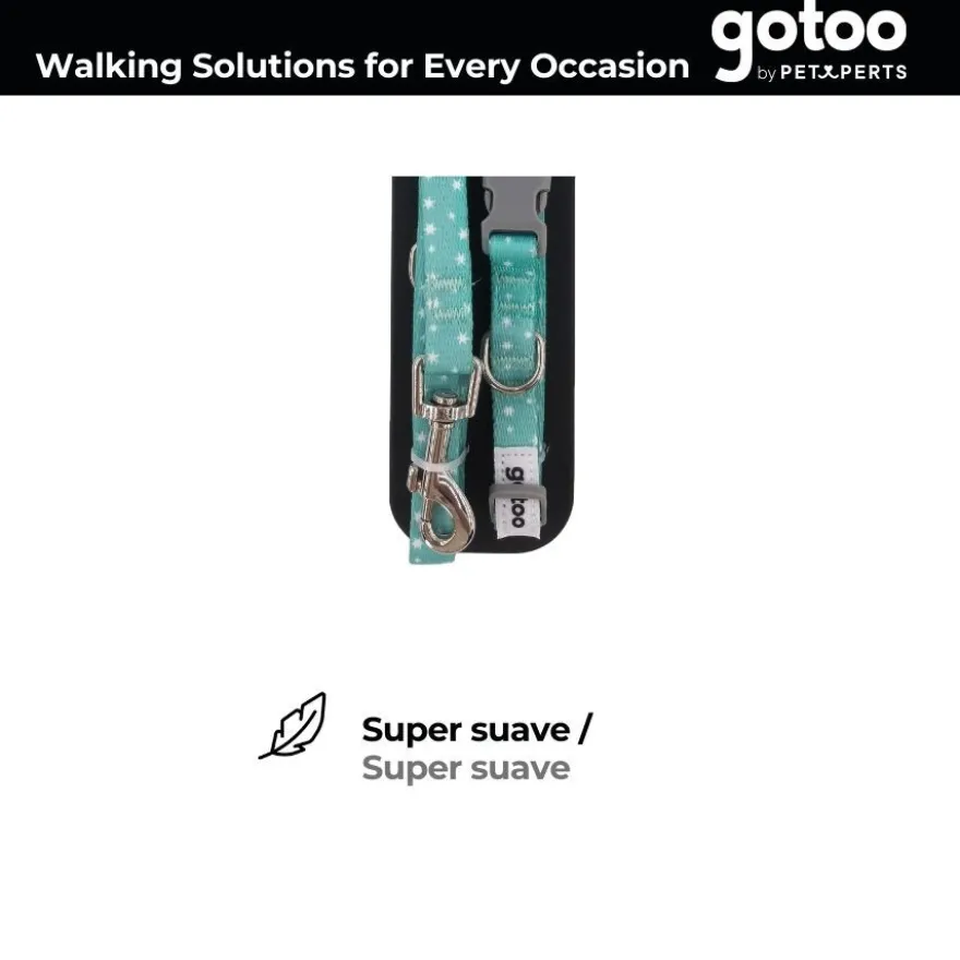 Gotoo Set Correa y Collar estampado con estrellas verde para perros