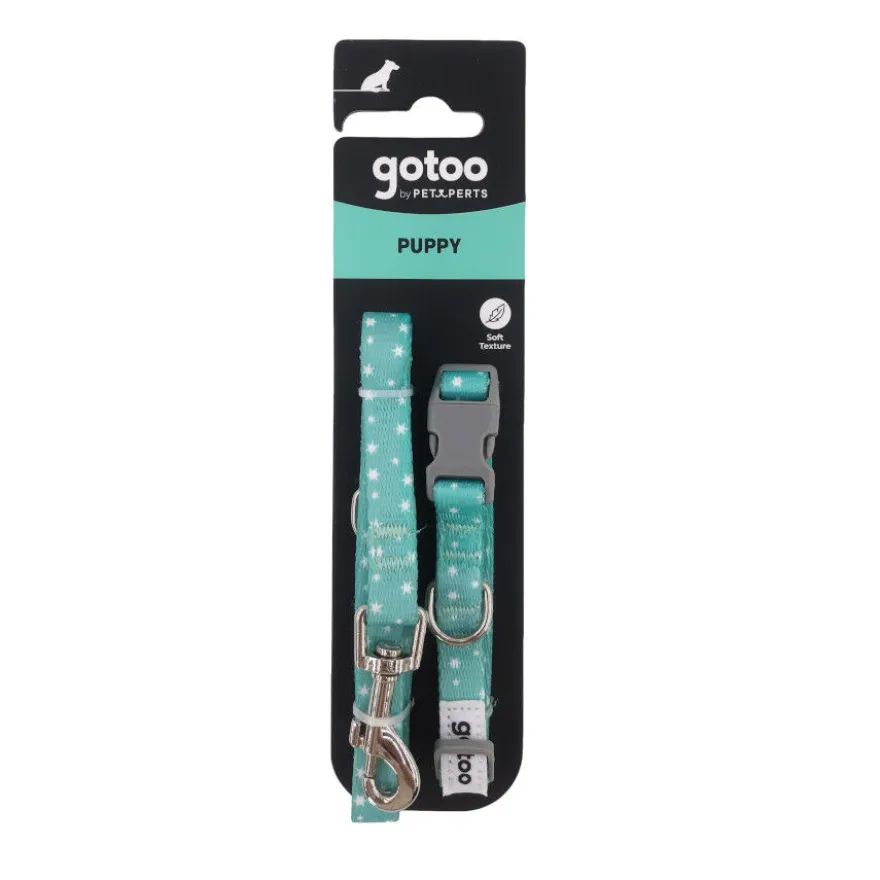 Gotoo Set Correa y Collar estampado con estrellas verde para perros