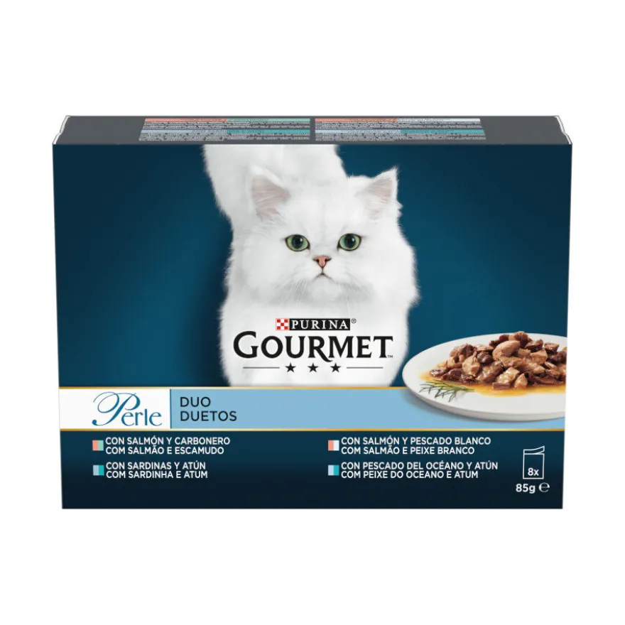 Gourmet Perle Duo Finas Láminas con Pescados en Salsa sobre para gatos – Multipack