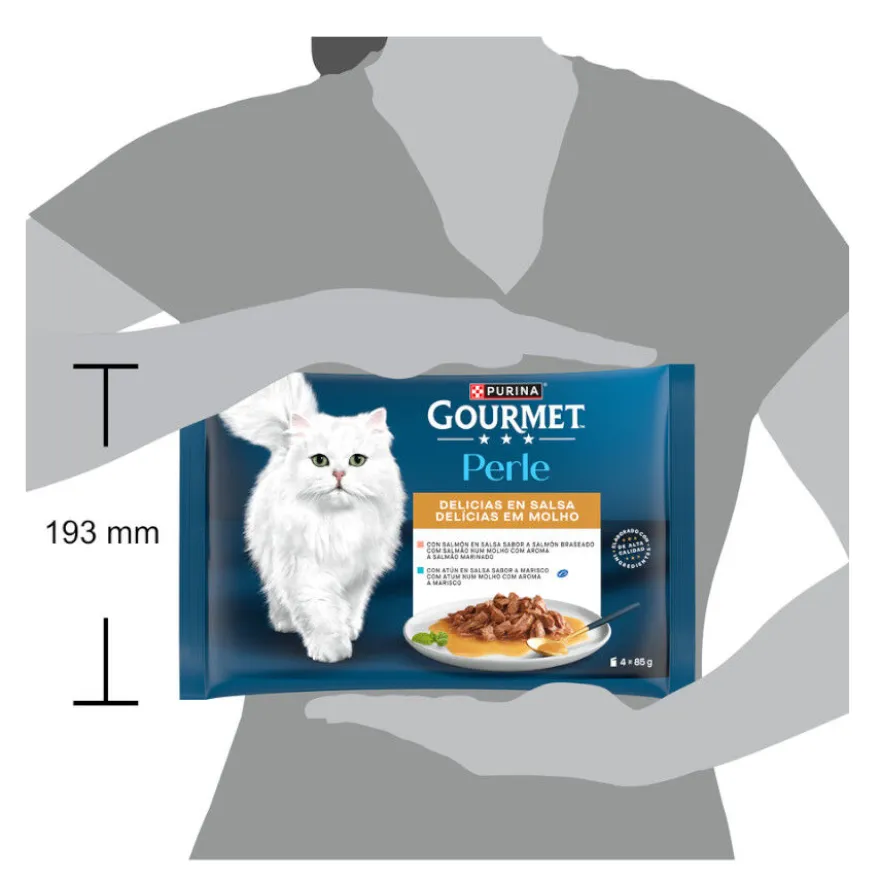 Gourmet Perle Filetes de Salmón y Atún en salsa sobre para gatos