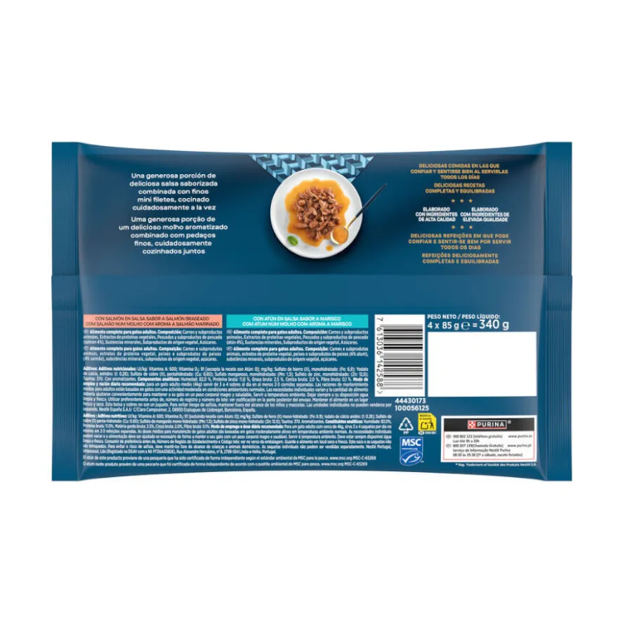 Gourmet Perle Filetes de Salmón y Atún en salsa sobre para gatos