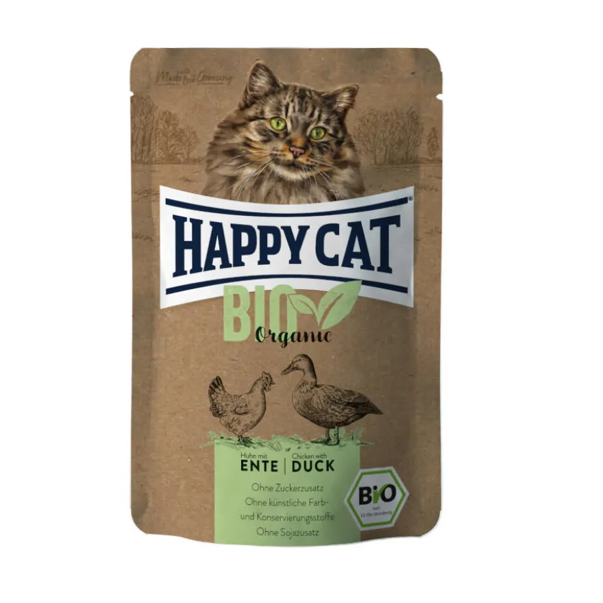 Happy Cat Adultos Bio Organic Pollo y Pato sobre en salsa