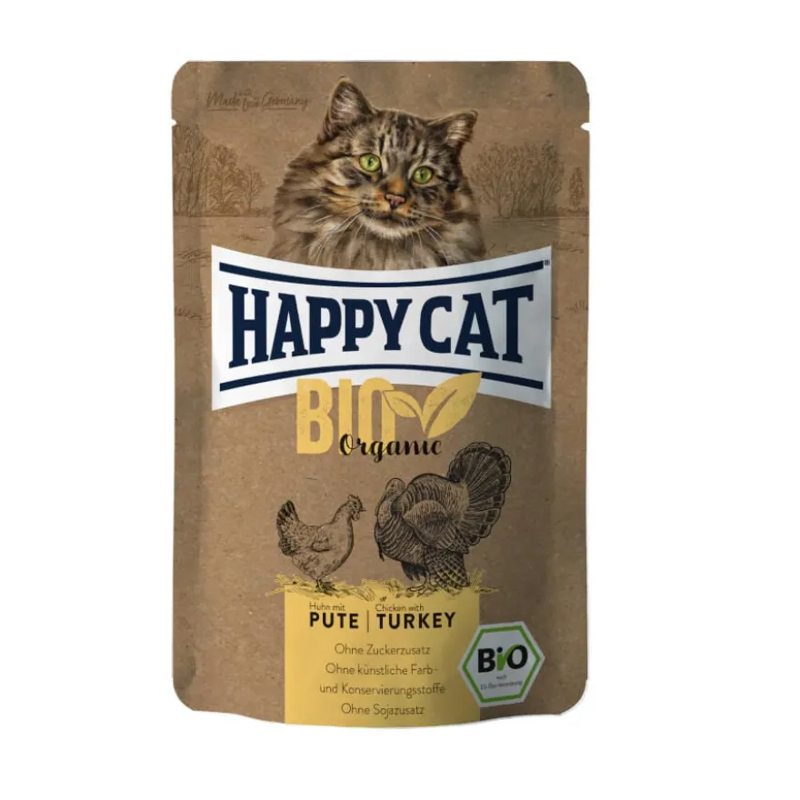 Happy Cat Adultos Bio Organic Pollo y Pavo sobre en salsa