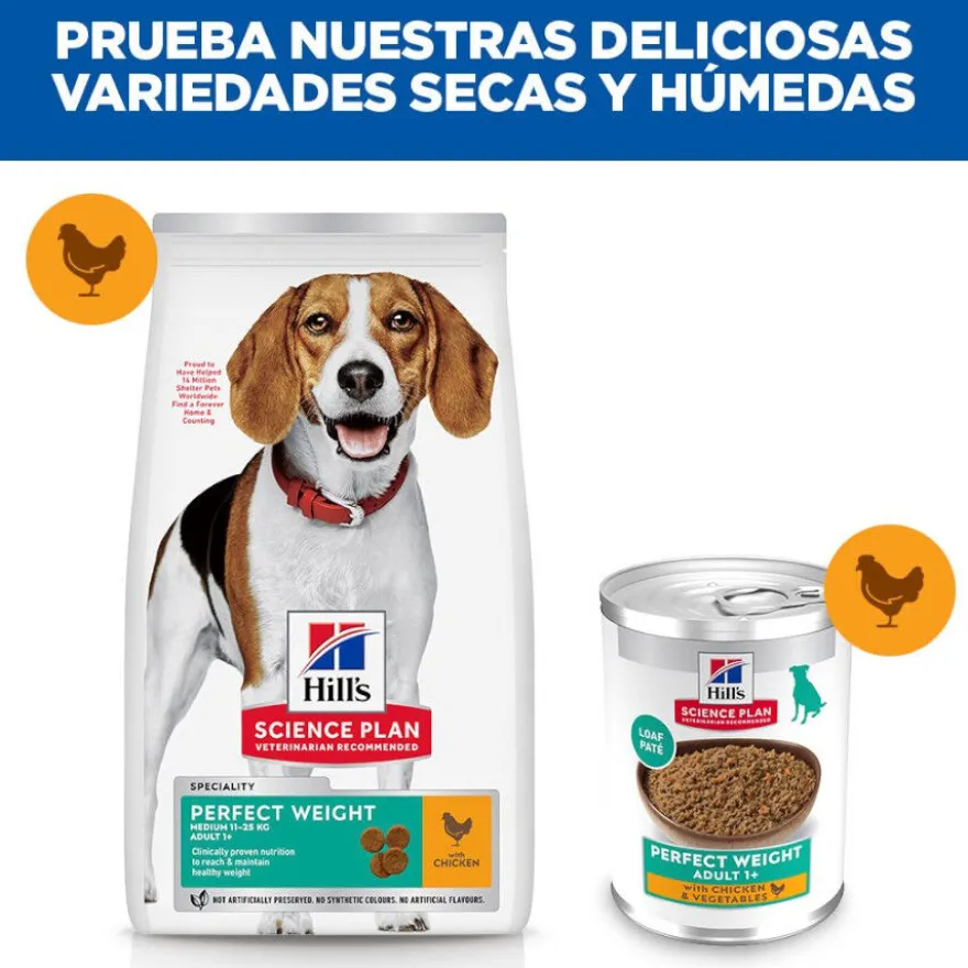 Hill's Adult Perfect Weight Pollo y Vegetales lata para perros