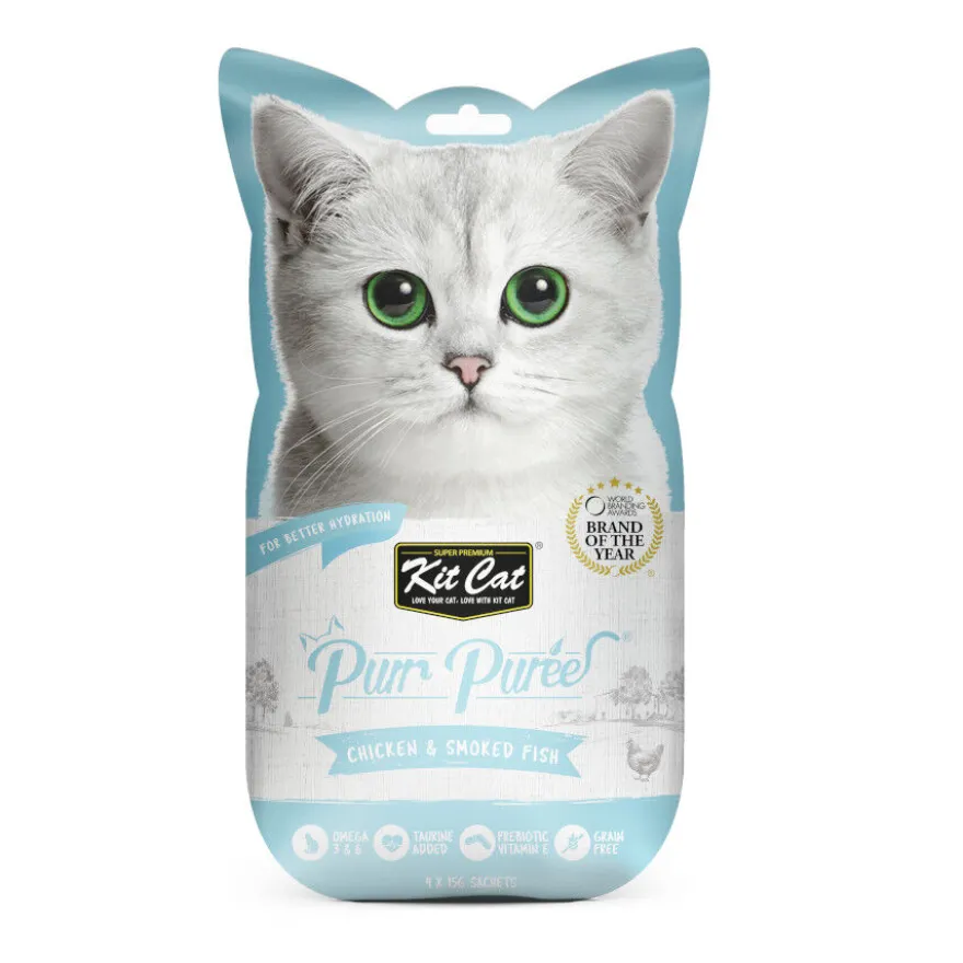 Kit Cat PurPuree Pollo y Pescado Ahumado Snack para gatos