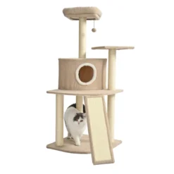 Leeby Boucle Collection Árbol rascador con cama nido y rampa para gatos