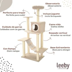 Leeby Boucle Collection Árbol rascador con cama nido y puente para gatos