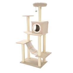 Leeby Boucle Collection Árbol rascador con cama nido y puente para gatos