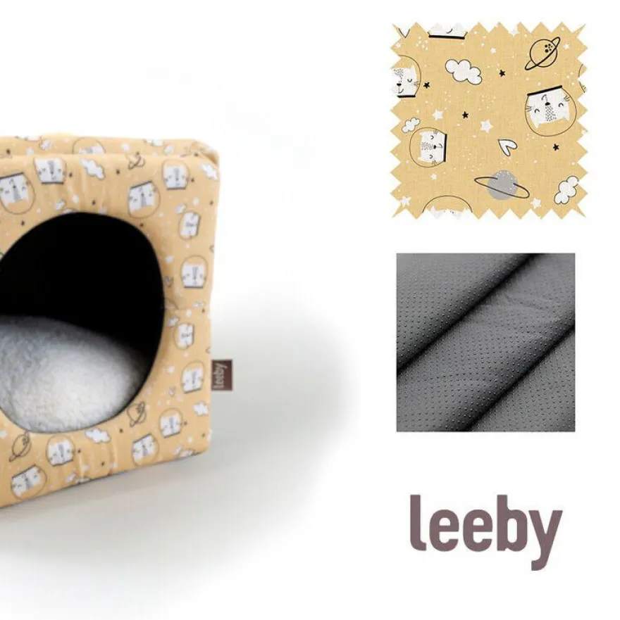 Leeby Cama Cueva Estampado Cómic Amarillo para gatos