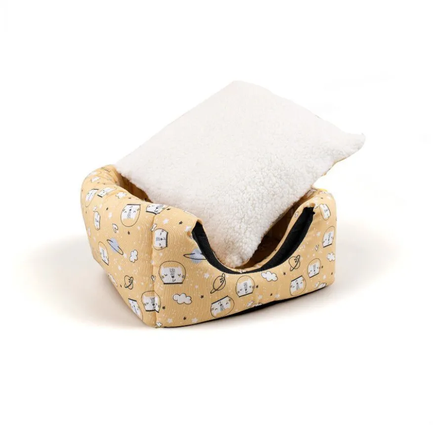 Leeby Cama Cueva Estampado Cómic Amarillo para gatos