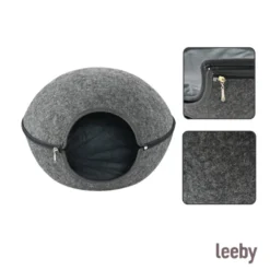 Leeby Cama Cueva Fieltro Gris para gatos