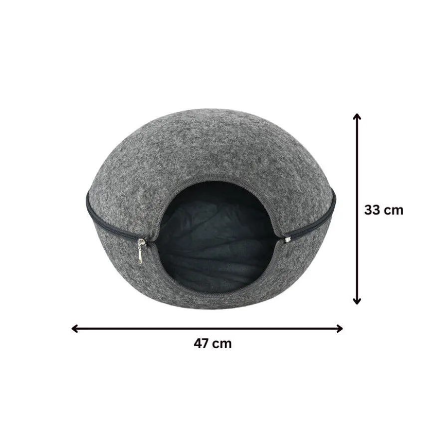 Leeby Cama Cueva Fieltro Gris para gatos