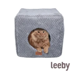 Leeby Cama Cueva Suave Gris para gatos