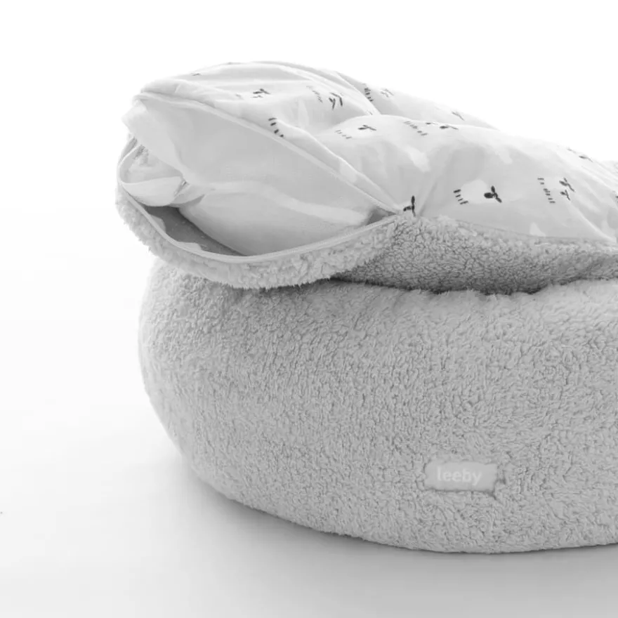 Leeby cama de pelo gris con ovejitas desenfundable para cachorros