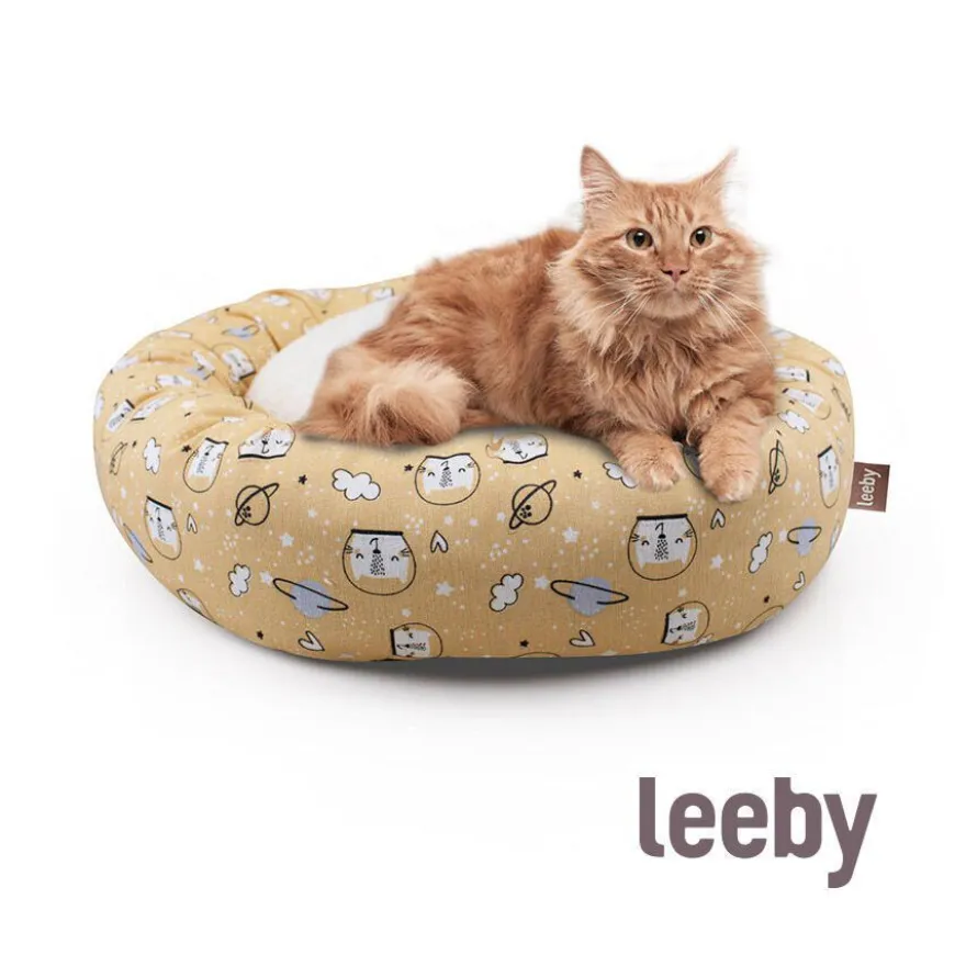 Leeby Cama Donut Antideslizante Estampado Comic Amarillo para gatos