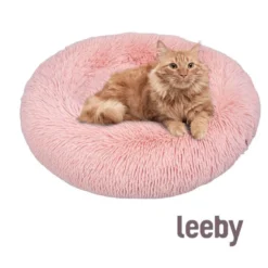Leeby Cama Donut Antiestrés de Pelo Rosa para gatos