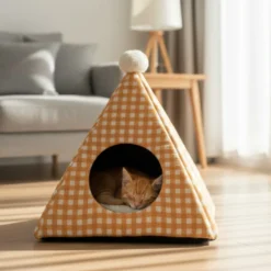 Leeby Cama Pirámide Vichy Naranja para gatos