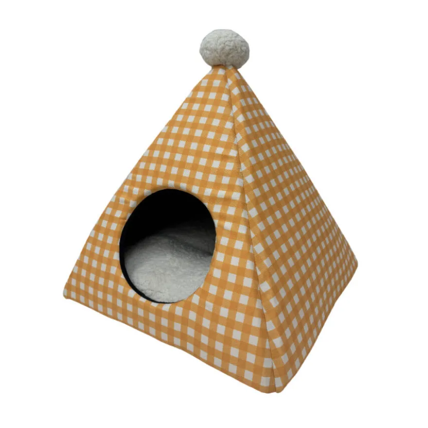 Leeby Cama Pirámide Vichy Naranja para gatos